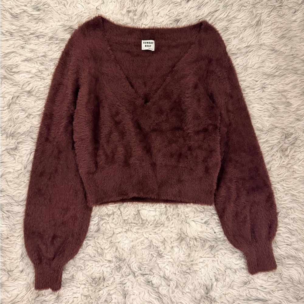 Sunday Best ‘Kitten’ V-Neck Sweater - Sumac Burgundy